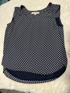 LOFT Navy and White Polka Dot Sleeveless Top